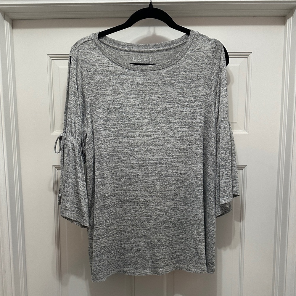 LOFT Gray Long Sleeve Tee with Tie Accents